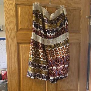 Strapless Floral Print Romper with Crochet Trim - White/Multi